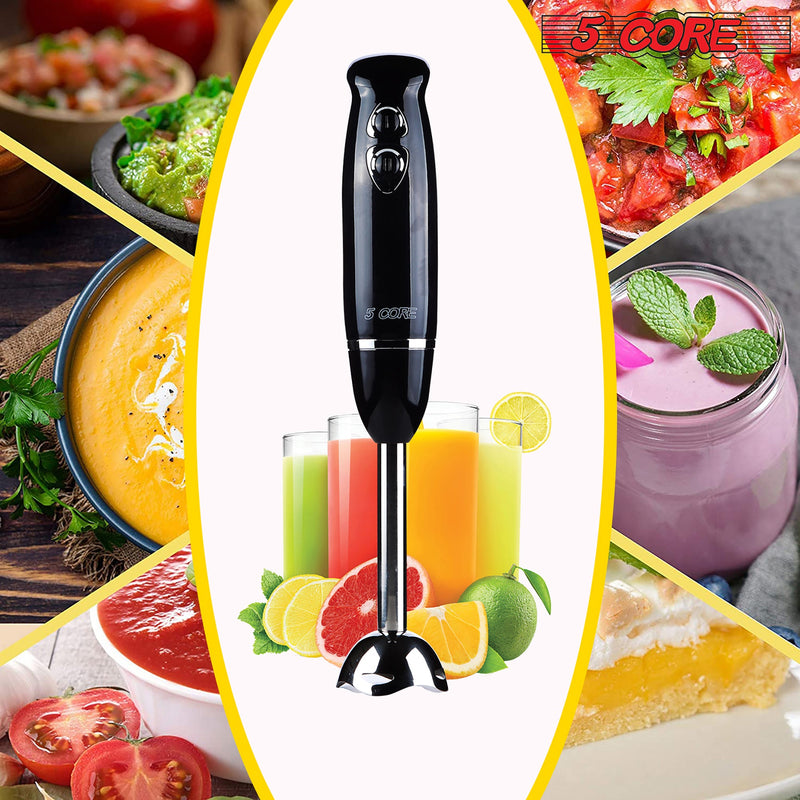 5 Core Hand Blender 500W Immersion Blender Electric Hand Mixer w 2 Mixing Speed 304 Steel Blades-6