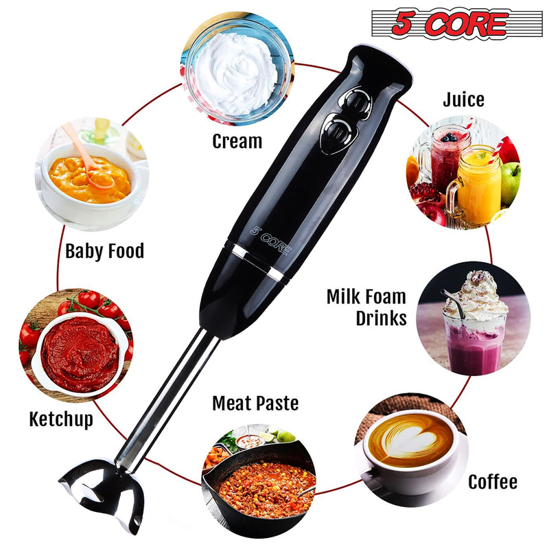 5 Core Hand Blender 500W Immersion Blender Electric Hand Mixer w 2 Mixing Speed 304 Steel Blades-3