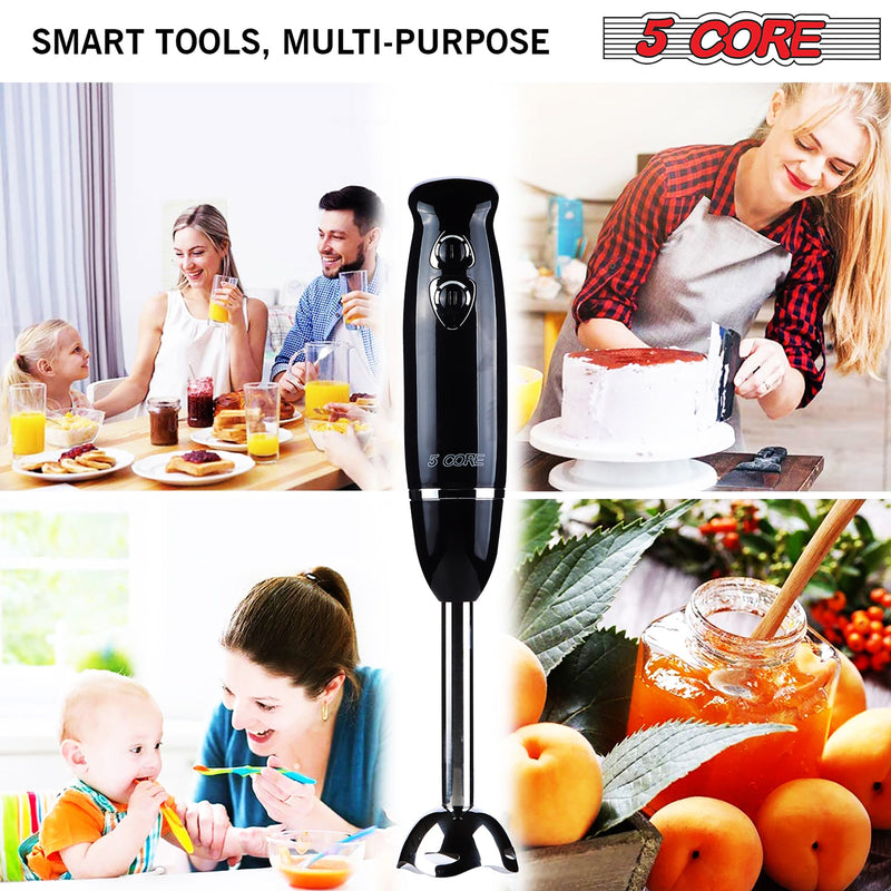 5 Core Hand Blender 500W Immersion Blender Electric Hand Mixer w 2 Mixing Speed 304 Steel Blades-7