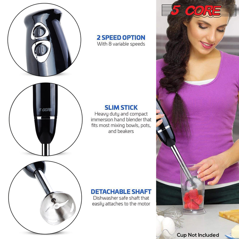 5 Core Hand Blender 500W Immersion Blender Electric Hand Mixer w 2 Mixing Speed 304 Steel Blades-5