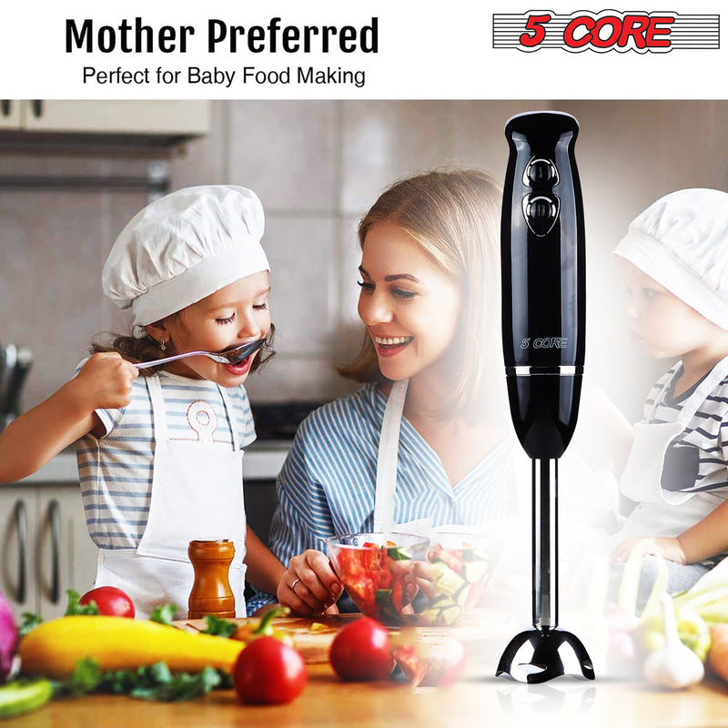 5 Core Hand Blender 500W Immersion Blender Electric Hand Mixer w 2 Mixing Speed 304 Steel Blades-11